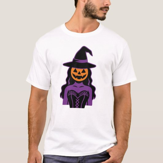 パンプキンウィッチハロウィーンデザイン | レディ不気味・アート Tシャツ (正面)