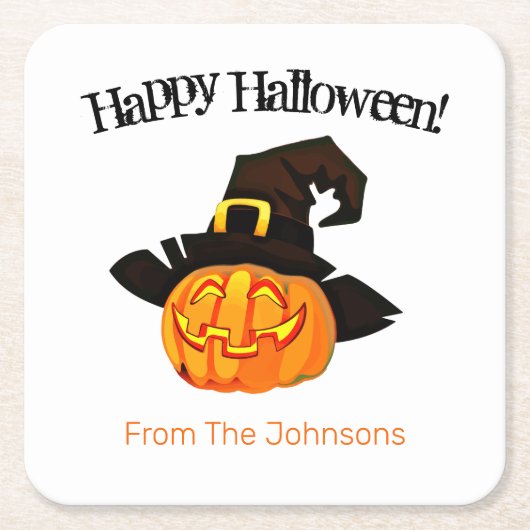 パンプキンウィッチハローウィンパーティ紙飲み物用コースター スクエアペーパーコースター (正面)