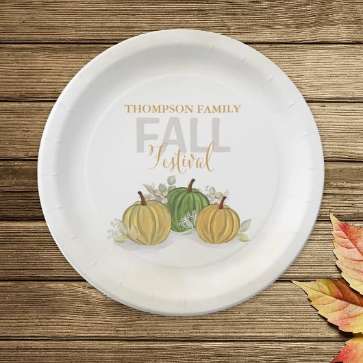 パンプキンウォーターカラエレガントーグルド秋フェスティバル ペーパープレート