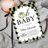 パンプキンオベビーセージ緑市松模様に赤ちゃんシャワー 招待状