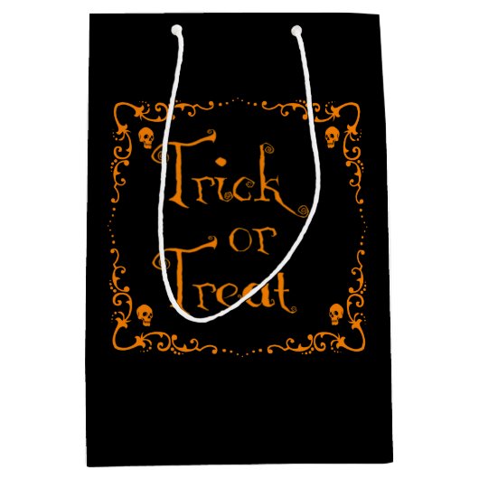 パンプキンオレンジのトリックまたはトリート抱き枕 ミディアムペーパーバッグ (正面)