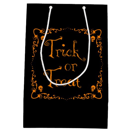 パンプキンオレンジのトリックまたはトリート抱き枕 ミディアムペーパーバッグ (裏面)