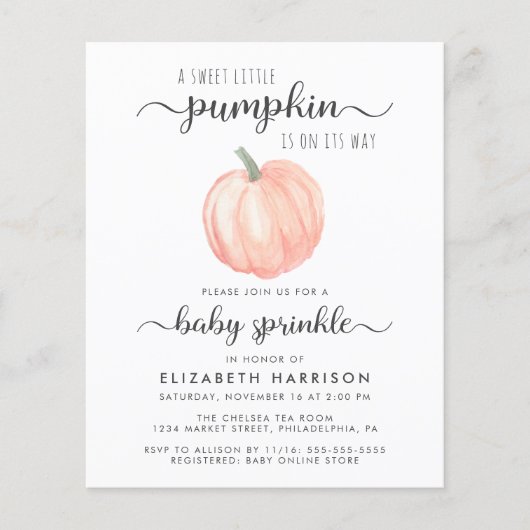 パンプキンオレンジウォーターカラーベビー振りかける招待状 (正面)