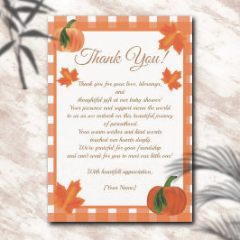 パンプキンオレンジギンガム秋ベビーシャワー サンキューカード