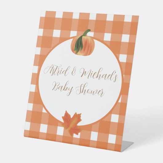 パンプキンオレンジギンガム秋ベビーシャワー 台座サイン (正面)