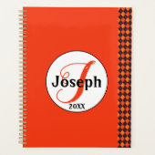 パンプキンオレンジタンジェリンブラックアーガイルモノグラムの プランナー手帳 (正面)