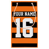 パンプキンオレンジブラックチームジャージ名門私立校風のストライプ スモールペーパーバッグ (裏面)