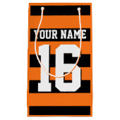 パンプキンオレンジブラックチームジャージ名門私立校風のストライプ スモールペーパーバッグ (正面)