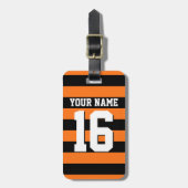 パンプキンオレンジブラックチームジャージ名門私立校風のストライプ ラゲッジタグ (正面縦)