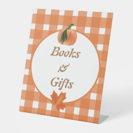 パンプキンオレンジ秋ベビーシャワーブックス&ギフト 台座サイン