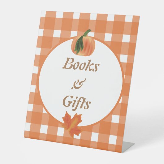 パンプキンオレンジ秋ベビーシャワーブックス&ギフト 台座サイン (正面)