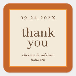 パンプキンオレンジ縁どシンプル秋の結婚式賛成 スクエアシール