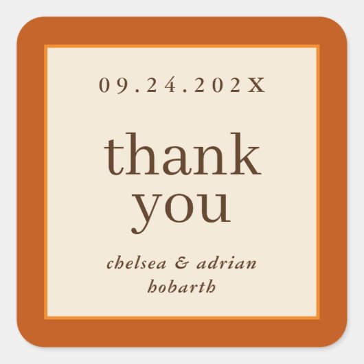 パンプキンオレンジ縁どシンプル秋の結婚式賛成 スクエアシール (正面)