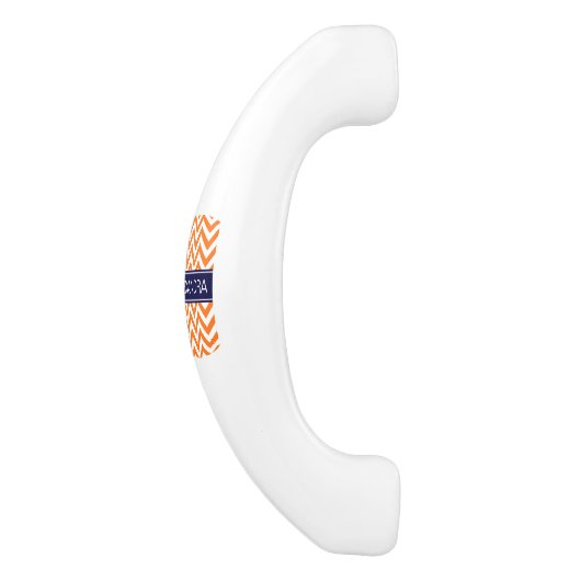 パンプキンオレンジLgシェブロン海軍の名前モノグラム セラミックキャビネット取っ手 (側面)