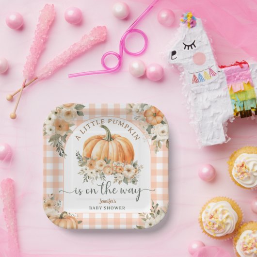 パンプキンオンザウェイ秋ベビーシャワー男女兼用 ペーパープレート (パーティー)