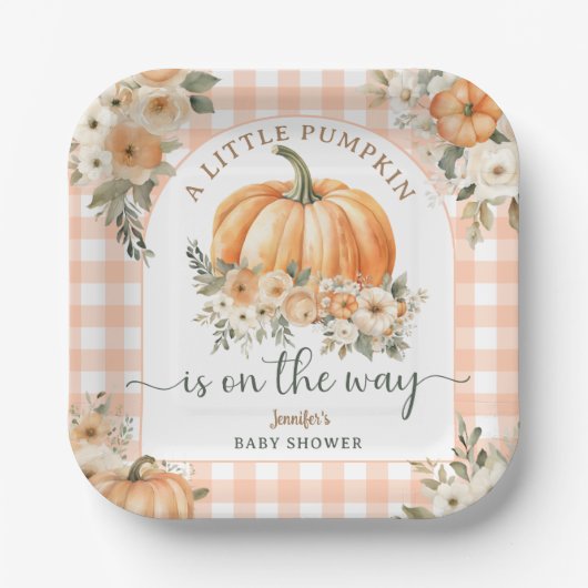 パンプキンオンザウェイ秋ベビーシャワー男女兼用 ペーパープレート (正面)