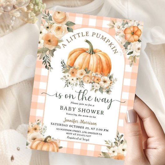 パンプキンオンザウェイ秋ベビーシャワー男女兼用 招待状