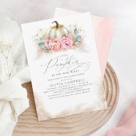 パンプキンオンザウェイ – ガールベイビーシャワーピンク秋 招待状