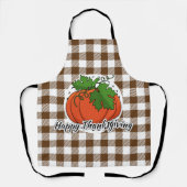 パンプキンオンブラウンプレイド – Happy Thanksgiving エプロン (正面)