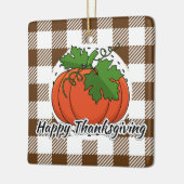 パンプキンオンブラウンプレイド – Happy Thanksgiving セラミックオーナメント (左)