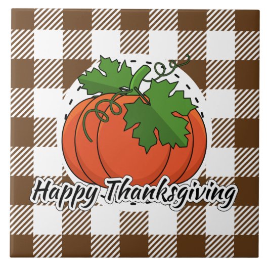 パンプキンオンブラウンプレイド – Happy Thanksgiving タイル (正面)