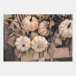 パンプキンオータムオレンジホワイトブラウンヴィンテージアンティーク ラッピングペーパーシート