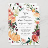 パンプキンオータムシックフローラ素朴リハーサルディナー 招待状 (正面/裏面)