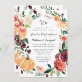 パンプキンオータムシックフローラ素朴婚約パーティ 招待状 (正面/裏面)