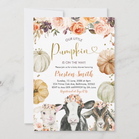 パンプキンオータムフローラファームベビーシャワー招待状 招待状 (正面)
