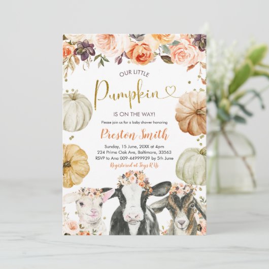 パンプキンオータムフローラファームベビーシャワー招待状 招待状 (スタンド正面)