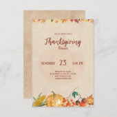 パンプキンオータムリーフサンクスギビングディナー招待状 サンキューカード (正面/裏面)