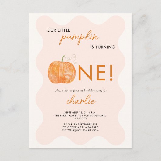 パンプキンオータム秋第1の誕生日招待状 ポストカード (正面)