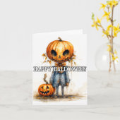 パンプキンカクレクロウイラストレーション |ハッピーハローウィン カード (黄色い花)