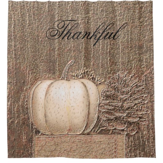 パンプキンカントリーホワイト金ゴールドメタリックエレガント秋 シャワーカーテン (正面)