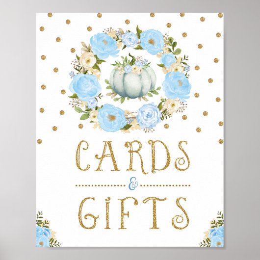 パンプキンカード&ギフトボーイベビーシャワーブルーフローラ ポスター (正面)