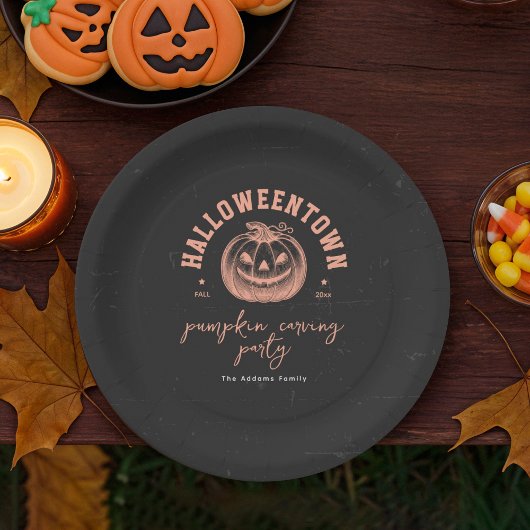 パンプキンカービングオレンジブラックハローウィンパーティ ペーパープレート
