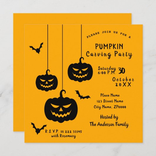 パンプキンカービングパーティの招待状 招待状 (正面/裏面)