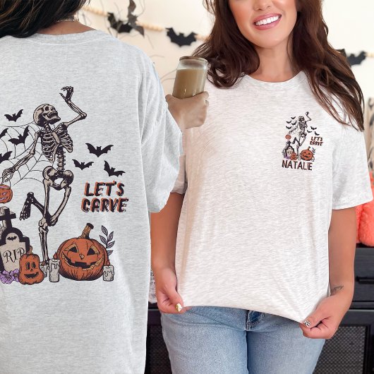 パンプキンカービングパーティーカスタムハロウィーンスケルトン Tシャツ