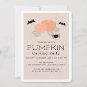 パンプキンカービングパーティーハロウィンベージュ招待状 招待状 (正面)