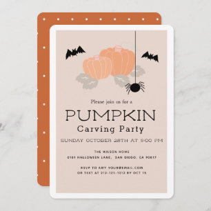 パンプキンカービングパーティーハロウィンベージュ招待状 招待状