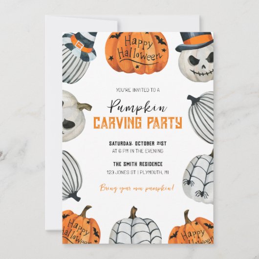 パンプキンカービングパーティーハロウィーン招待状 招待状 (正面)