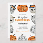 パンプキンカービングパーティーハロウィーン招待状 招待状 (正面/裏面)