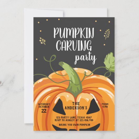 パンプキンカービングパーティー不気味ハロウィン誕生日 招待状 (正面)