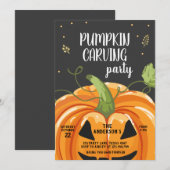 パンプキンカービングパーティー不気味ハロウィン誕生日 招待状 (正面/裏面)