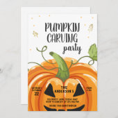 パンプキンカービングパーティー不気味ハロウィン誕生日 招待状 (正面/裏面)
