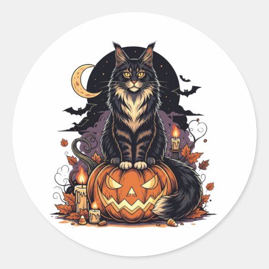 パンプキンガードクーン – Maine Coonハロウィーン ラウンドシール (正面)