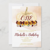 パンプキンガールサンフラワー金ゴールドファースト誕生日 招待状 (正面)