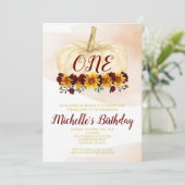 パンプキンガールサンフラワー金ゴールドファースト誕生日 招待状 (スタンド正面)