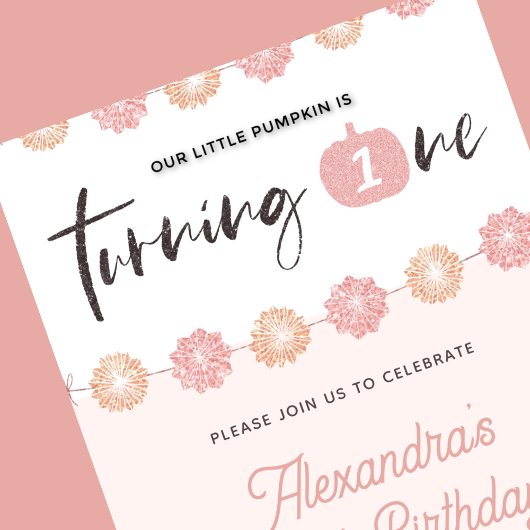 パンプキンガールピンクフローラハロウィーン1日 招待状