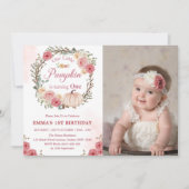 パンプキンガール1stバースデーピンクフローラパーティー 招待状 (正面)